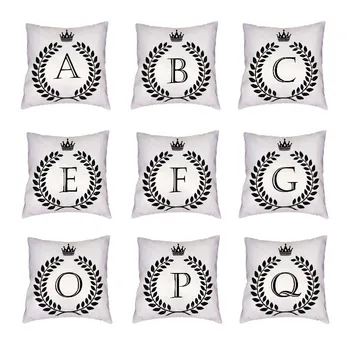 

Popular English Alphabet A-Z White Cushion Cover Fashion Black Arabic Numerals Peach Skin Car Home Decor Simple Style Pillowcase