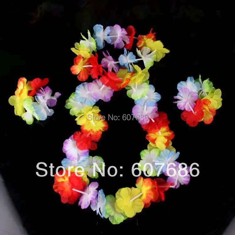 

Wholesale 50 Sets Hawaiian Flower Lei Fower Bracelet Flower Headband, Fancy Dress For Party Dancing Hula Luau Kids Free Shipping