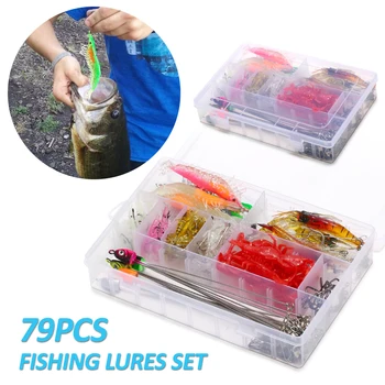 

High Carbon Steel Fishing Hooks Artificial Soft Lures Baits Umbrella Rigs Accessories Set with Tackle Box Fishing Tackle Set