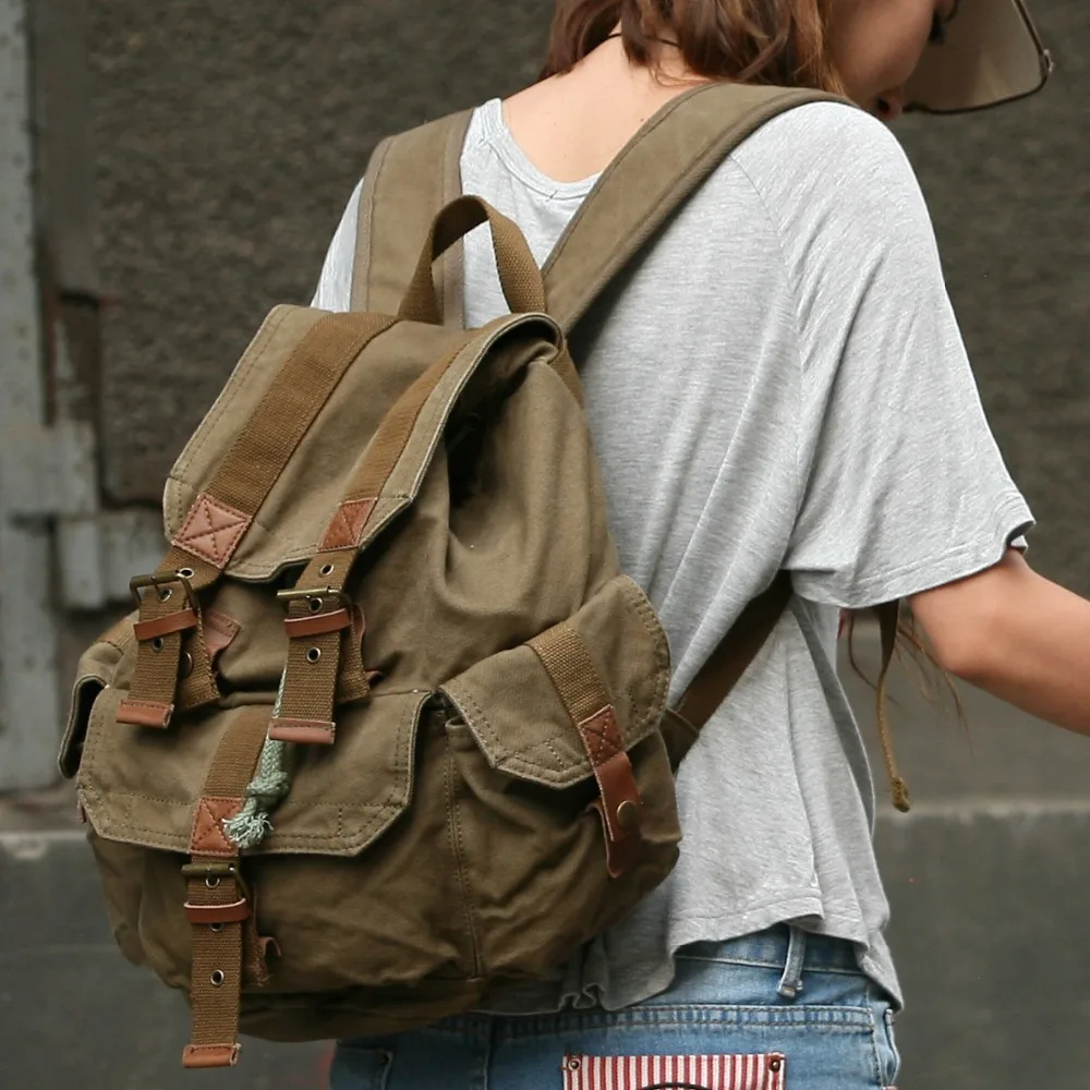 2351 black fashion backpack bag, 100 cotton canvas backpack, leather