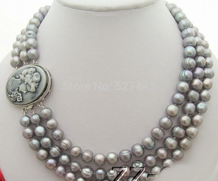 

Wholesale fast -8-9MM Grey Pearl Necklace-Shell Clasp