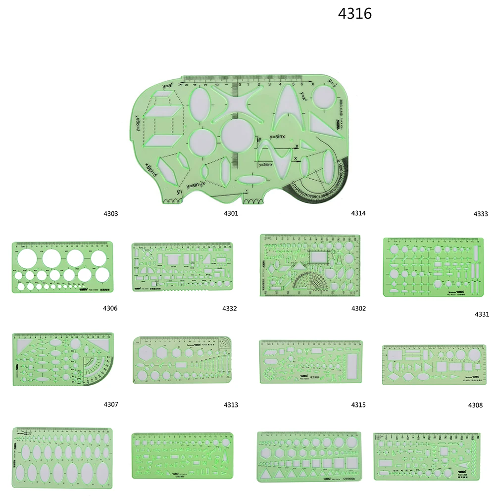 

1pc Green Plastic Lab Stationery Measuring Tool Ruler Ten Kinds Template Ruler Geometry Drawing Template Ruler School Supplies
