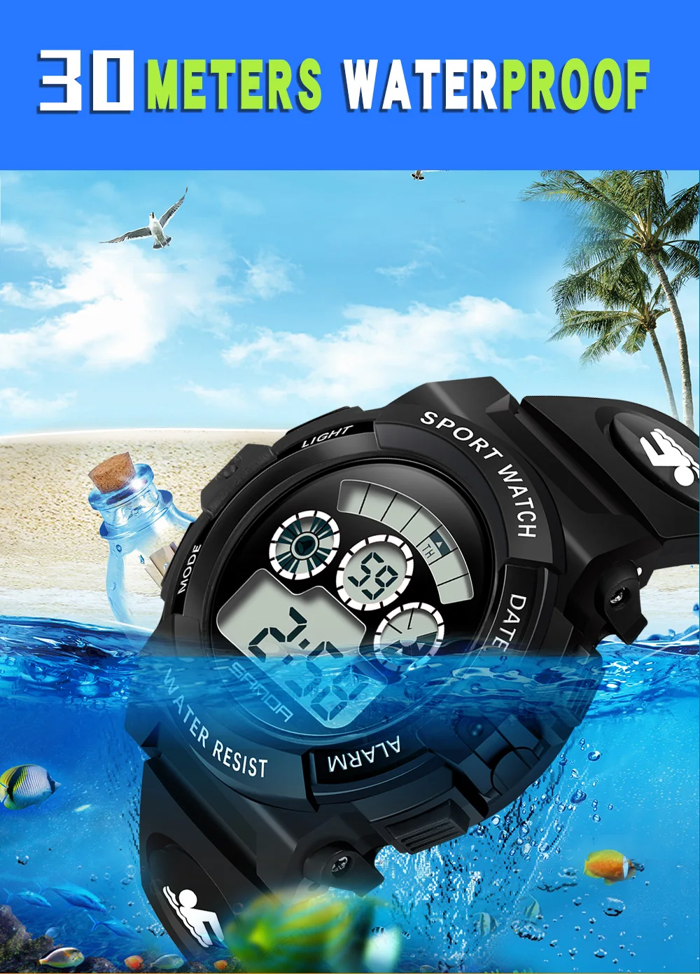 Новая мода бренд SANDA детские спортивные светодио дный светодиодный цифровые часы для мальчиков и девочек студент водостойкие электронные