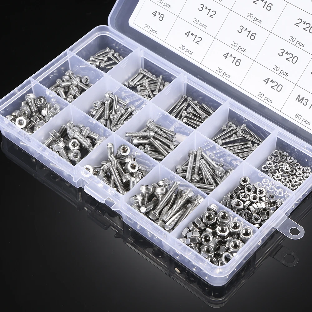 480Pcs DIN912 M2/M-3/M-4 Screw Nut Set Practical Screws Nuts Stainless Steel Screw Nut Combination Screwdriver Repair Tool Kits