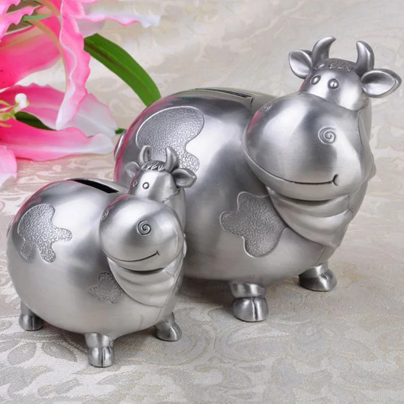 

2 Sizes Vintage Home Decor Fat Cows Coins Bank Children Kids Birthday Gift Art Craft Home Ornament Metal Money Box