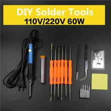 Feita 19 в 1 регулируемый Температура паяльник Комплект 60 Вт ac220/110 В паяльная сварки desolder насос припоя провода Инструменты чехол