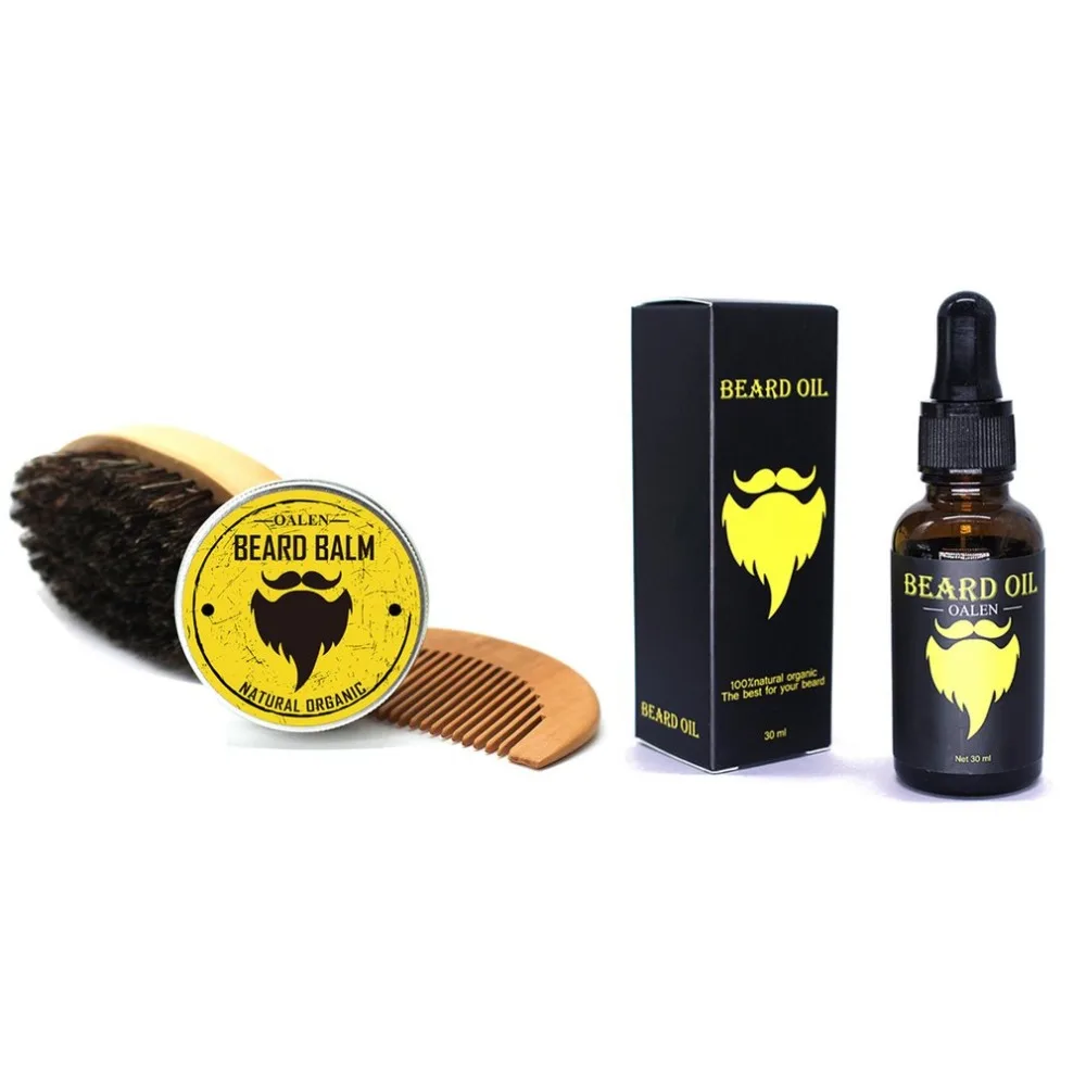 

4Pcs Men Beard Care Kit Beard Balm + 30ml Beard Oil + Brush + Comb Grooming Care Tool Male Beard Moisturizing Nourishing Set