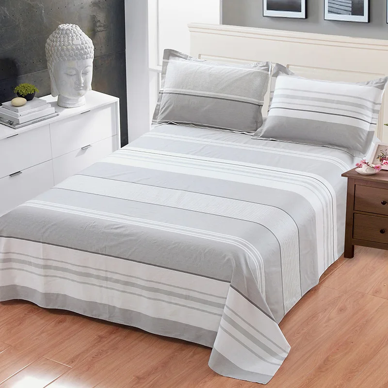 

Simple Light White Stripe Pattern Bedding Set 3Pcs Bed Sheet Set+Pillowcase 100% Cotton Super Soft 200X230CM 230x250cm 6 Size