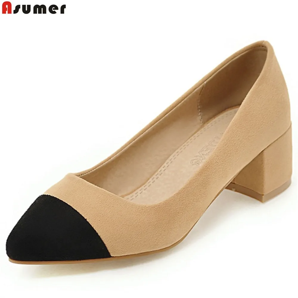 ASUMER apricot black pointed toe shallow fashion spring shoes woman