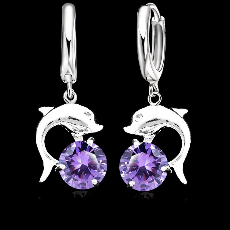 

Hot Sale 925 Sterling Silver Cubic Zirconia Lever Back Loop Earrings Lovely Dolphin Design Jewelry For Woman Girl
