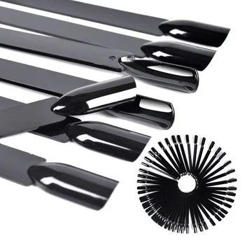 WUF 50 Sticks New Pro Black False Nail Art Color Chart Stick Nails Polish Display Foldable Practice Fan Board Tools