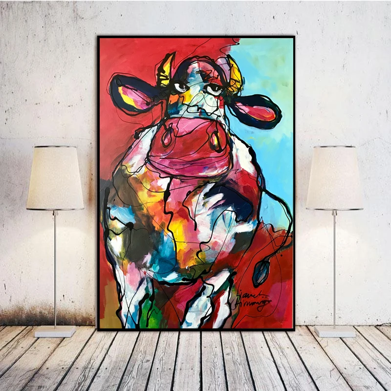 

RELIABLI Watercolor Red Cow Canvas Painting Wall Art Print For Living Room Modern Decorative Art Cute Animal Picture Prints