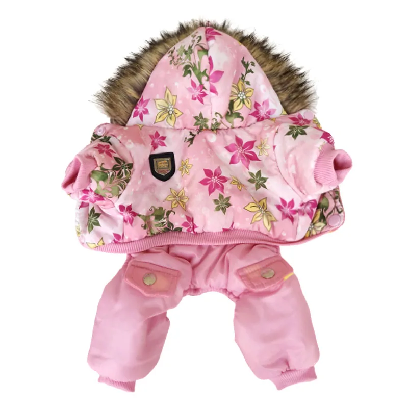 

Popular Quality Flower Pattern Hooded Pet Dogs Winter Coat Thickness Dogs Clothes S to Xl New Dogs Clothing