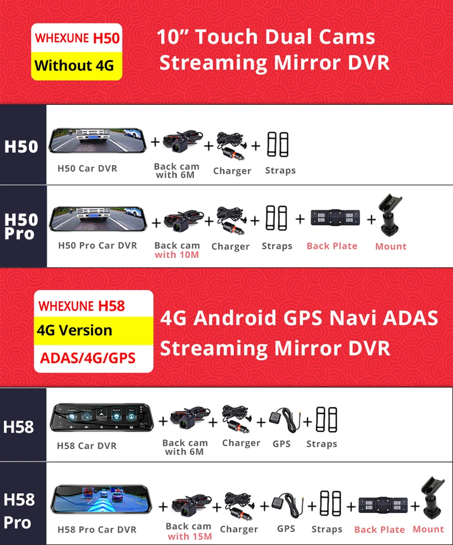 WHEXUNE 4G потоковая FHD 1080P Android автомобильный видеорегистратор Специальное 1" Сенсорное зеркало заднего вида двойная тире камера ADAS WiFi gps регистратор dvrs