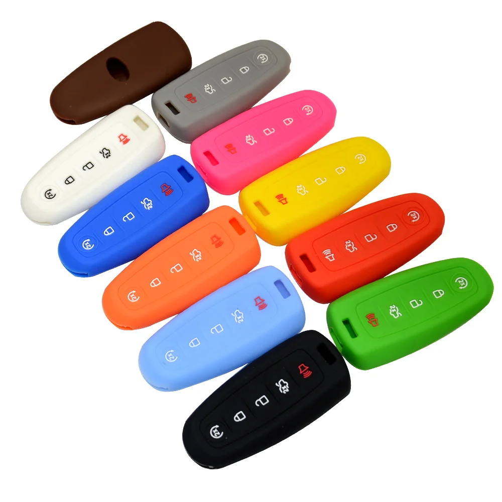 

Colorful 5 Buttons Silicone Rubber Car Key Case Cover Holder For Ford Escape Explorer Edge Flex Focus Taurus Mks Mkt Mkx Mkz
