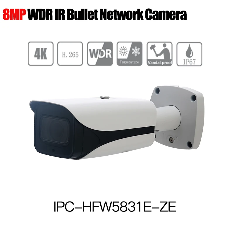 

DH IPC-HFW5831E-ZE 8MP 4K POE WDR IR Bullet IP Camera 2.7-12mm motorized lens replace IPC-HFW5831E-Z Audio outdoor IP camera