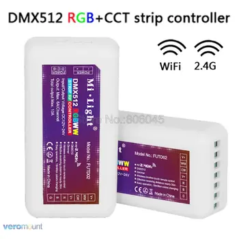 

Milight FUTD02 DMX512 RGB+CCT Strip Controller 2.4G RF Wireless Remote & DMX512 Control Panel Controllable DC12V-24V Max. 10A