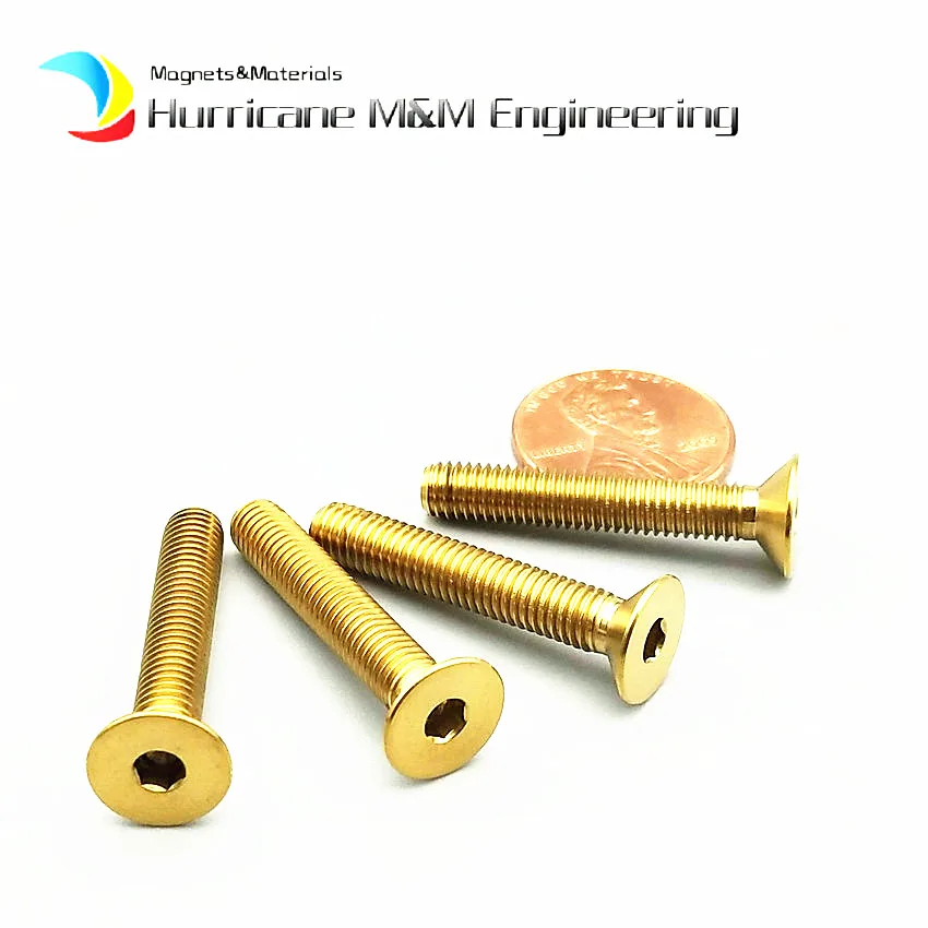 Титановый болт для велосипеда модифицированный M5 x10 35mm Золотая плоская головка