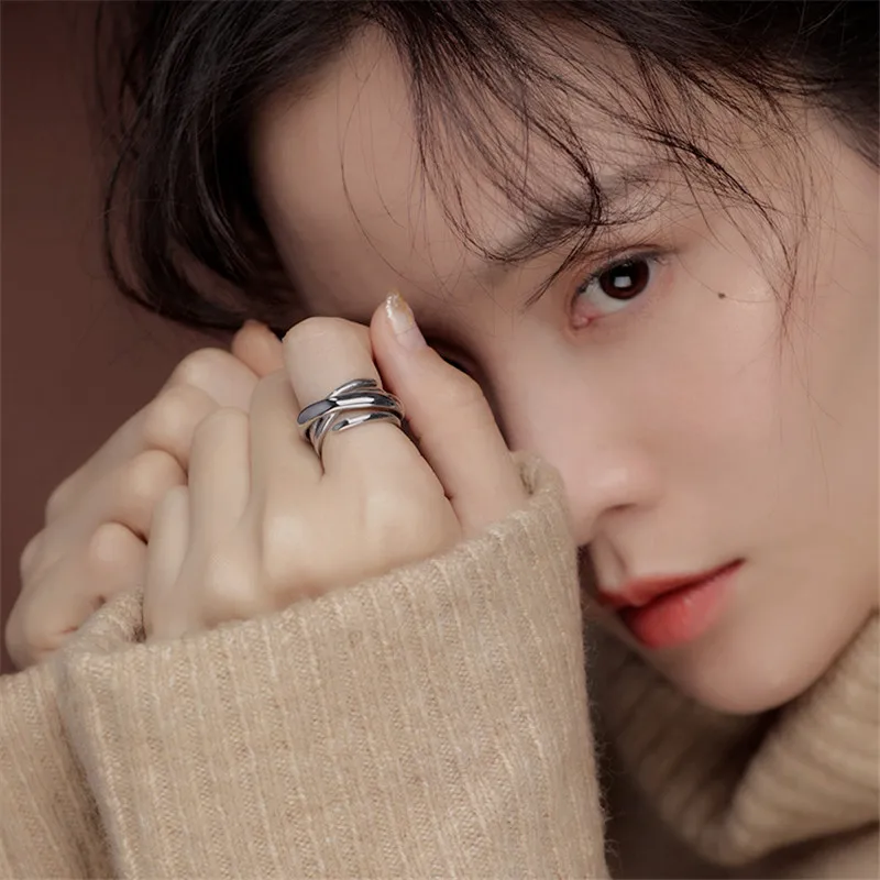 

ANENJERY Bohemian Geometric Adjustable Rings For Women Exaggerated Novelty 925 Sterling Silver Rings Korean Jewelry S-R406