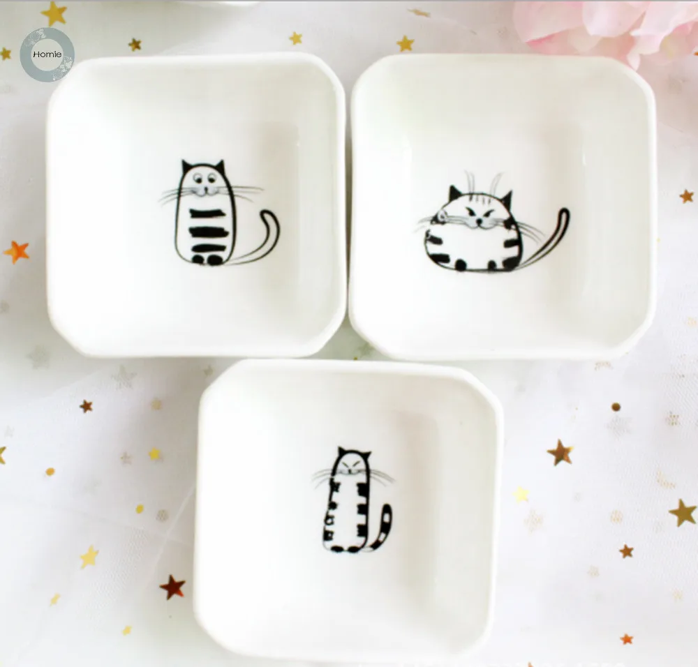 6 шт. квадратные тарелки с кошачьим соусом керамические тарелки наборы кошачья миска маленький соусник форма обеденный поднос соус блюдо мини керамическая тарелка s