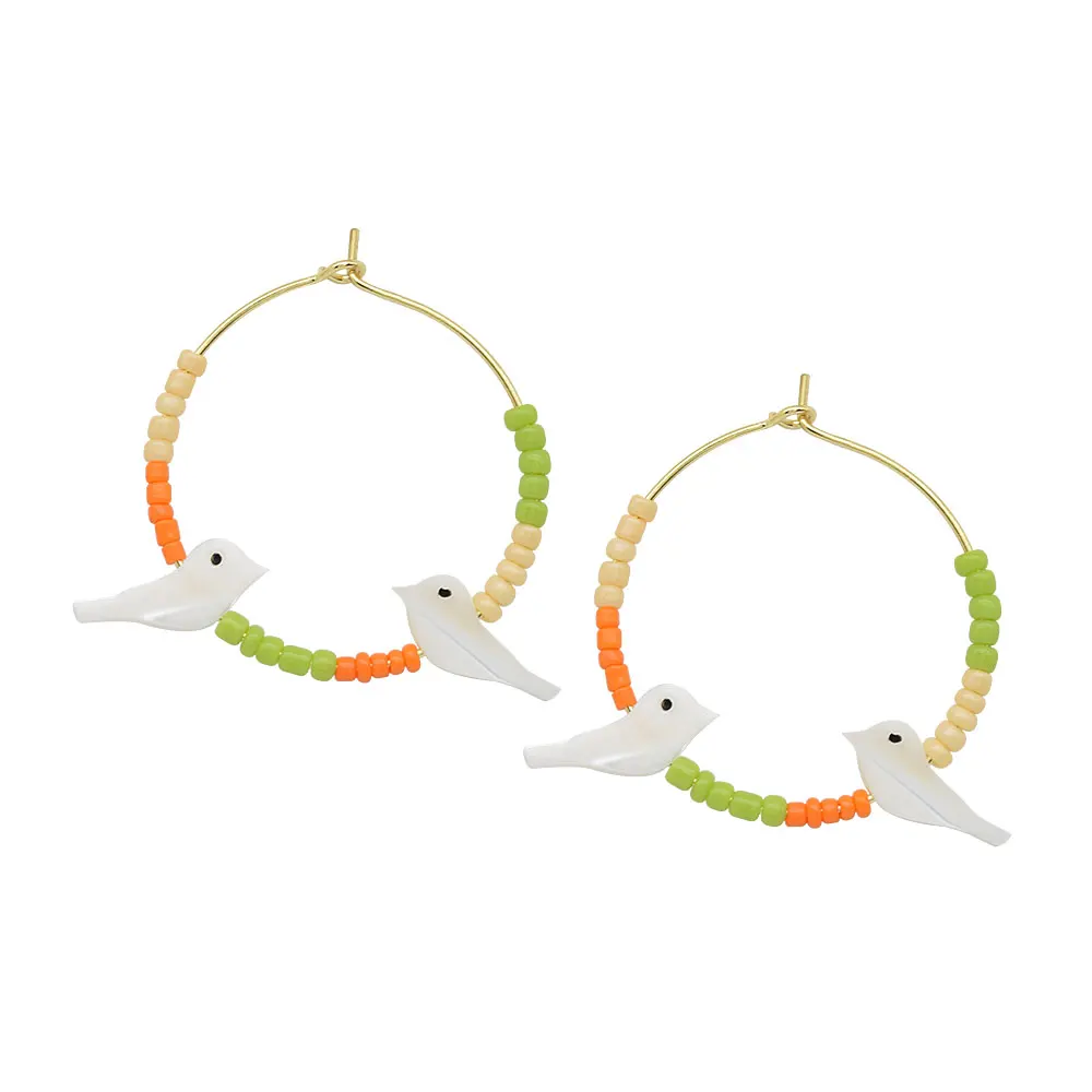 Fashion Style Gold-Color Cute Shell Bird Earrings Round with Rice Bead Dangle Gift Boho for Women | Украшения и аксессуары