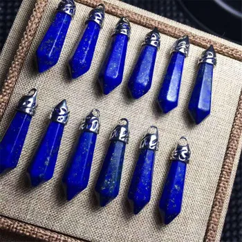

Natural Lapis Lazuli Gem Stone Hexagonal Pointed Chakra Bless Pendant 35x10mm AAA