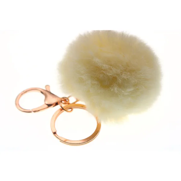 6-8cm 16 Colors Fluffy Rabbit Fur Ball Key Chain Cute Cream Black Pompom Artificial Rabbit Fur Keychain Women Car Bag Key Ring beige