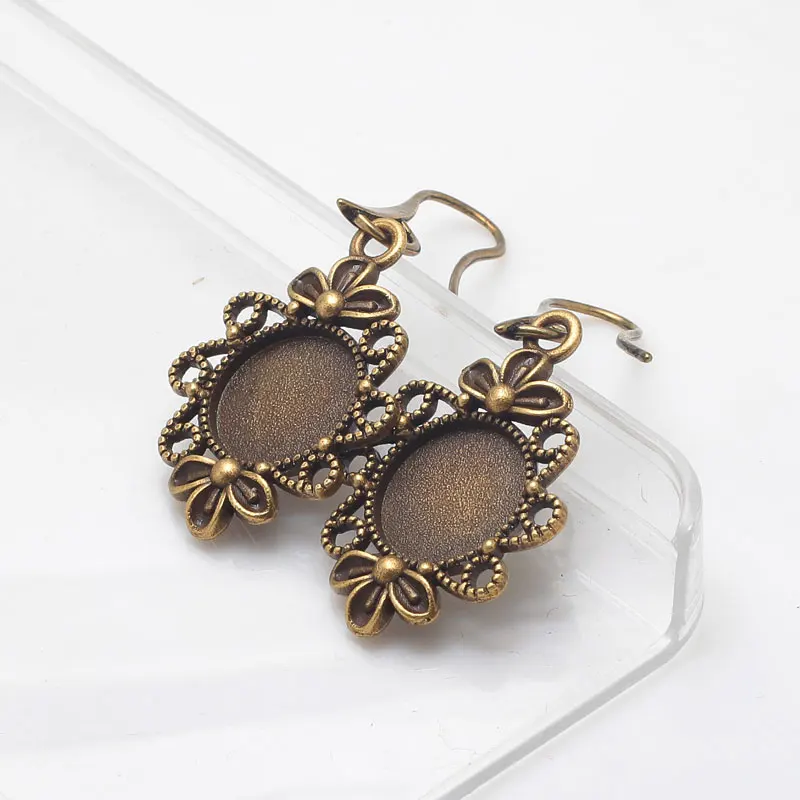 

Antique Brass Metal 12mm Round Earring Cabochon Setting Diy Hoop Filigree Earrings Findings 12pcs/lot E8780