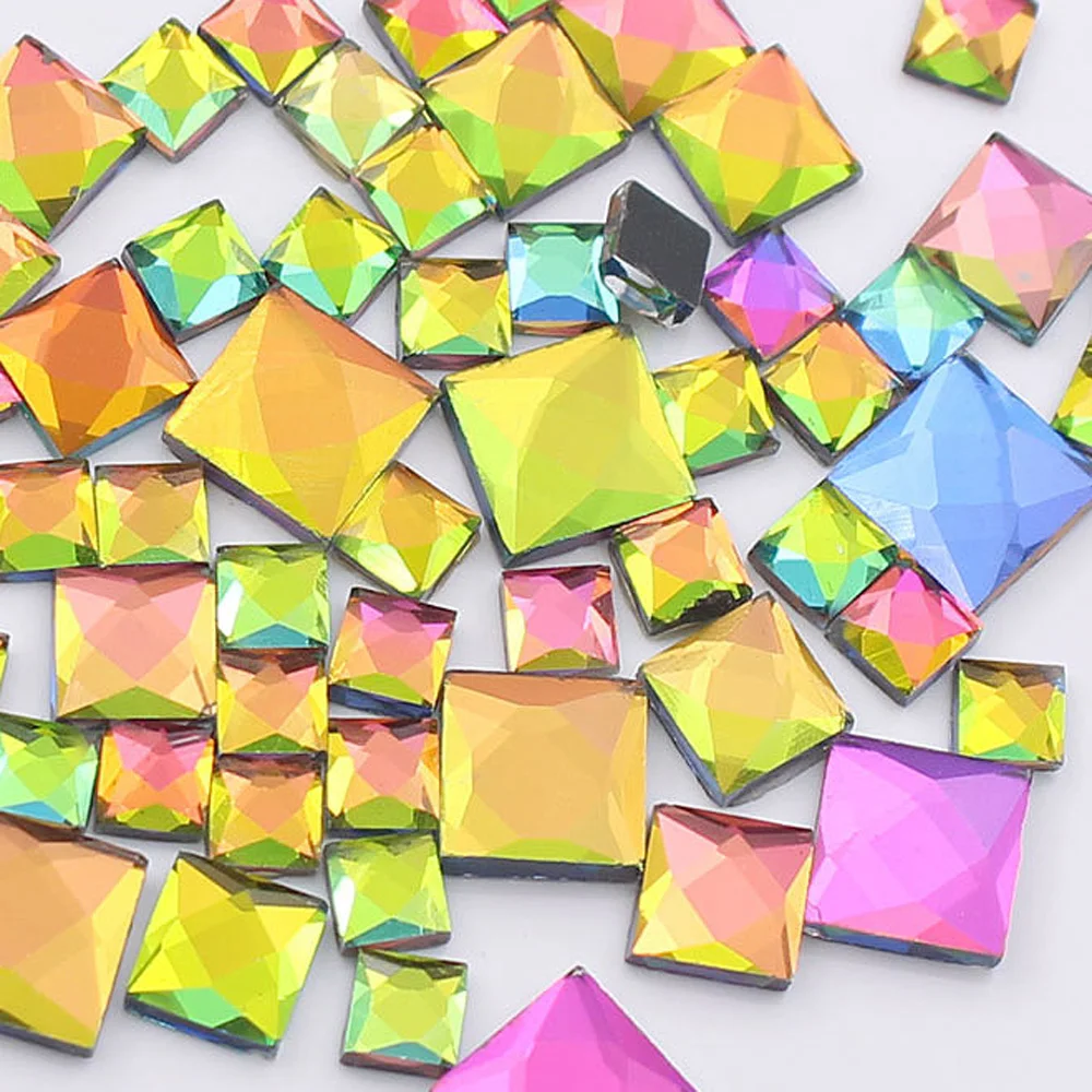 

new square shaped 8*8mm 130pcs/lot rainbow Rhinestones highquality crystal flatback hot fix rhinestone for garment Free Shipping