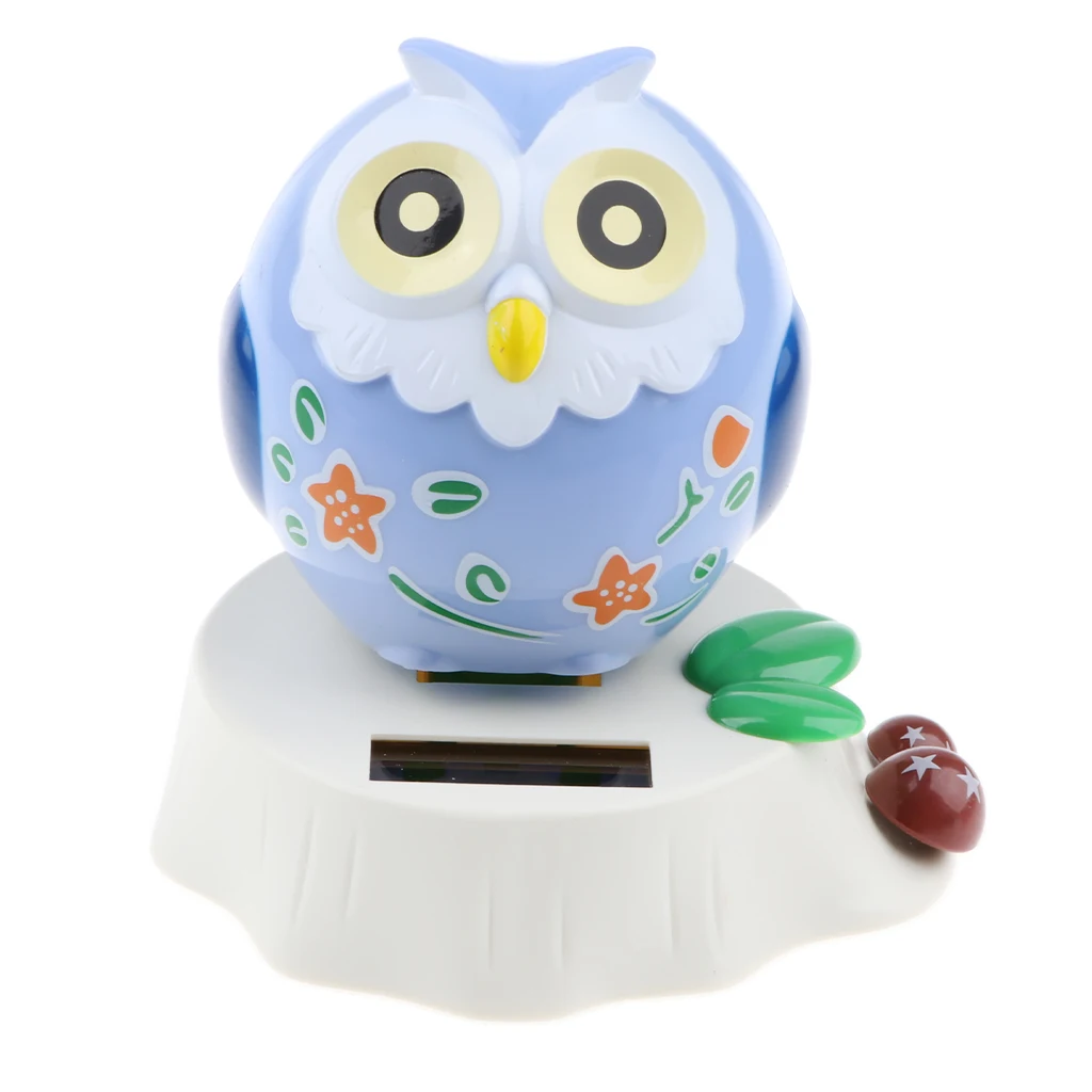 Dancing Cartoon Owl Animal Model Solar Powered Figure Toy Swing Figurine Office Desk Home Car Decor Birthday Xmas Gift for Kids