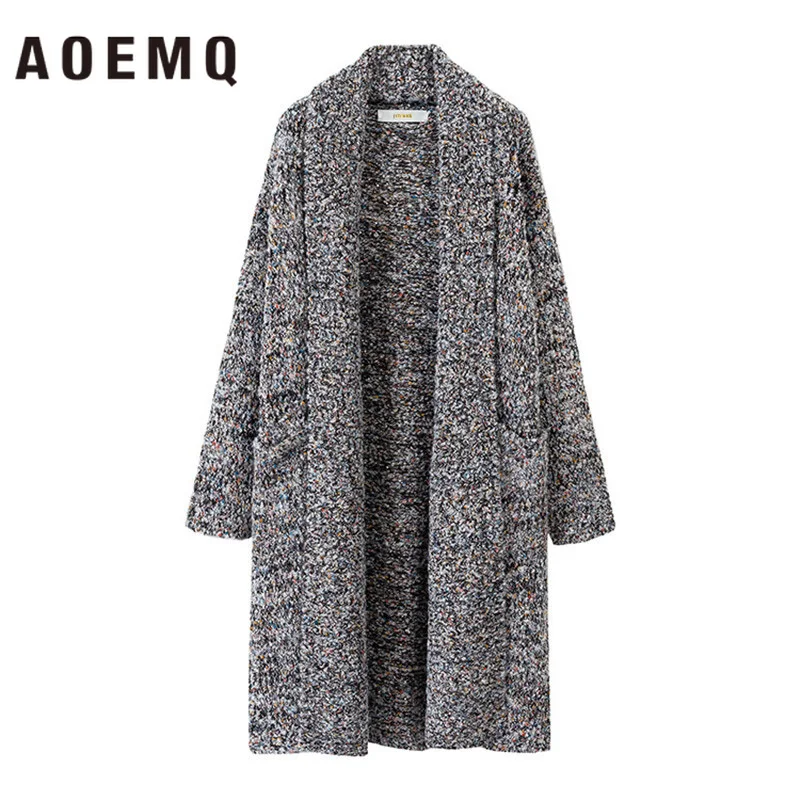 

AOEMQ Fashion Color Line Mixed Color Long Loose Knit Cardigan Sweater Sequin Decoration Buckleless Long-sleeved Cardigan Sweater