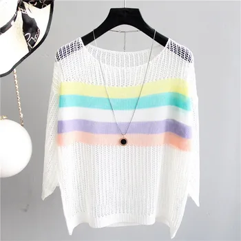 

Loose Knitted Patchwork Blouse Women Pullovers Womens Tops And Blouses Female Knitted White Shirt Ladies Tops For Summer