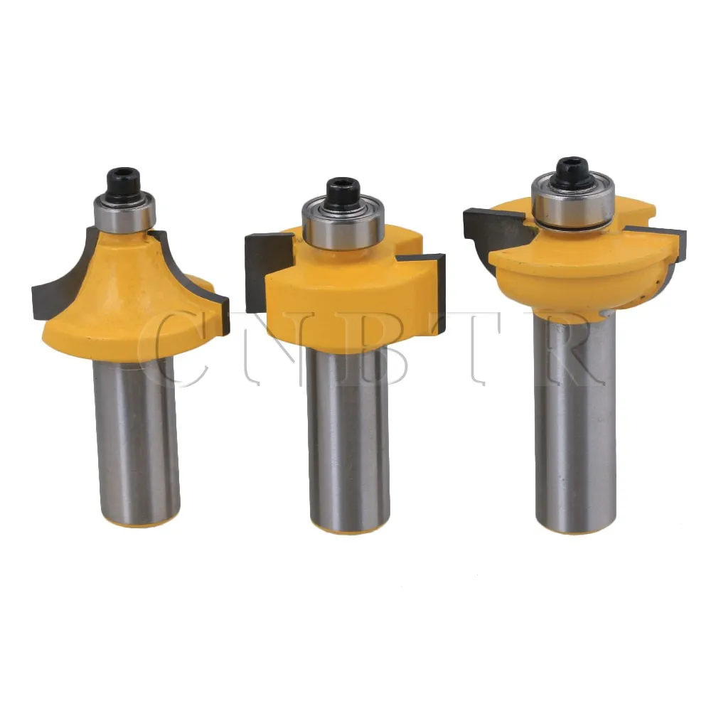 

CNBTR 1/2" Shank Zinc Alloy Siver & Yellow Plastic Cabinet Door Router Bit Set for Door Frame Window Pack of 3