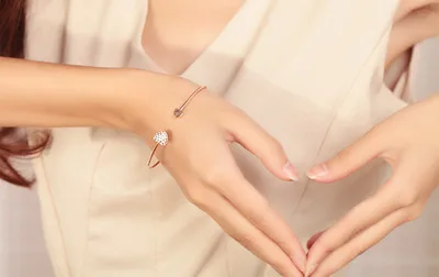 Fashion Jewelry Bracelet Peach Heart-shaped Crystal Bracelet Open Double Gold Bracelet fashion bracelet