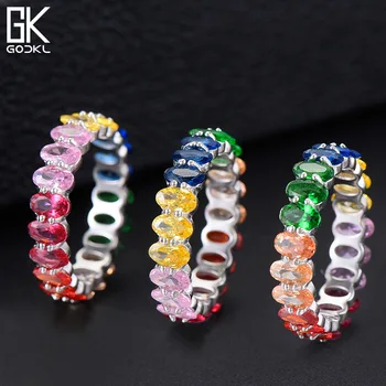 

GODKI Trendy Candy Color S925 Sterling Stackable Rings for women Wedding Multicolor Cubic Zircon Dubai Bridal Ring