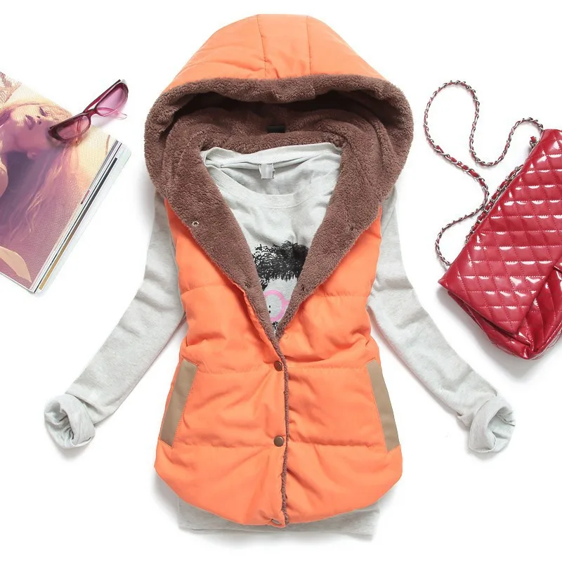 

2018 Autumn and Winter Plus Size Slim Plus Velvet Vest Thermal Down Cotton With A Hood Vest Female All-match