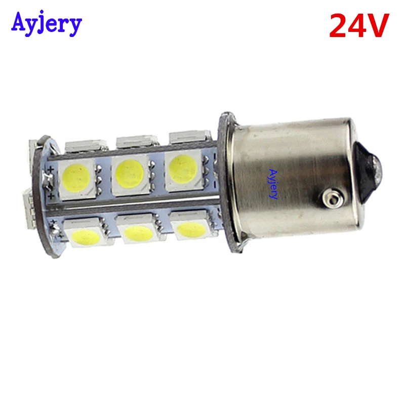 DC 24 V! 100 шт. S25 BA15S P21W лампочка 1156 BA15S 1157 BAY15D 5050 18 SMD белый виниловый Задний сигнал Автомобильные стояночные огни