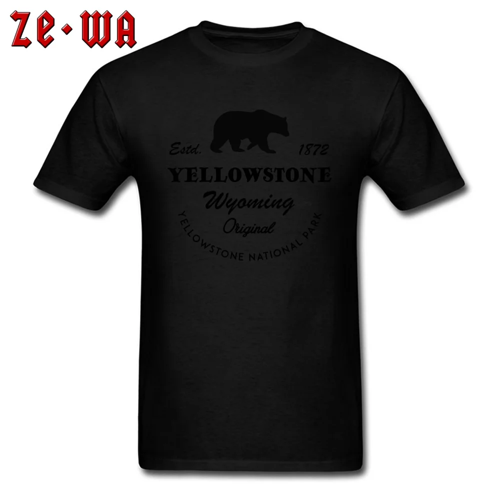 cosie 100% Cotton Fabric Tshirts for Men Short Sleeve Classic Tops T Shirt Funky Summer Round Collar T-shirts Birthday Yellowstone National Park Wyoming Original Bear black