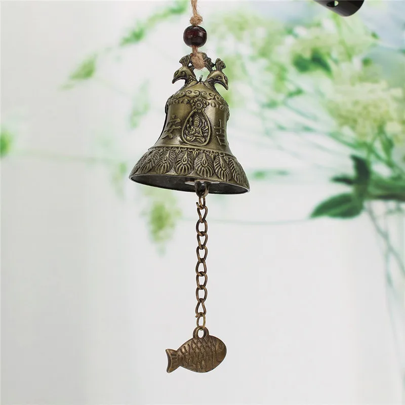 

Vintage Hanging Wind Chime Chinese Bell Blessing Good Luck Fortune Peacock Chinese An Ji Character Home Decoration Crafts