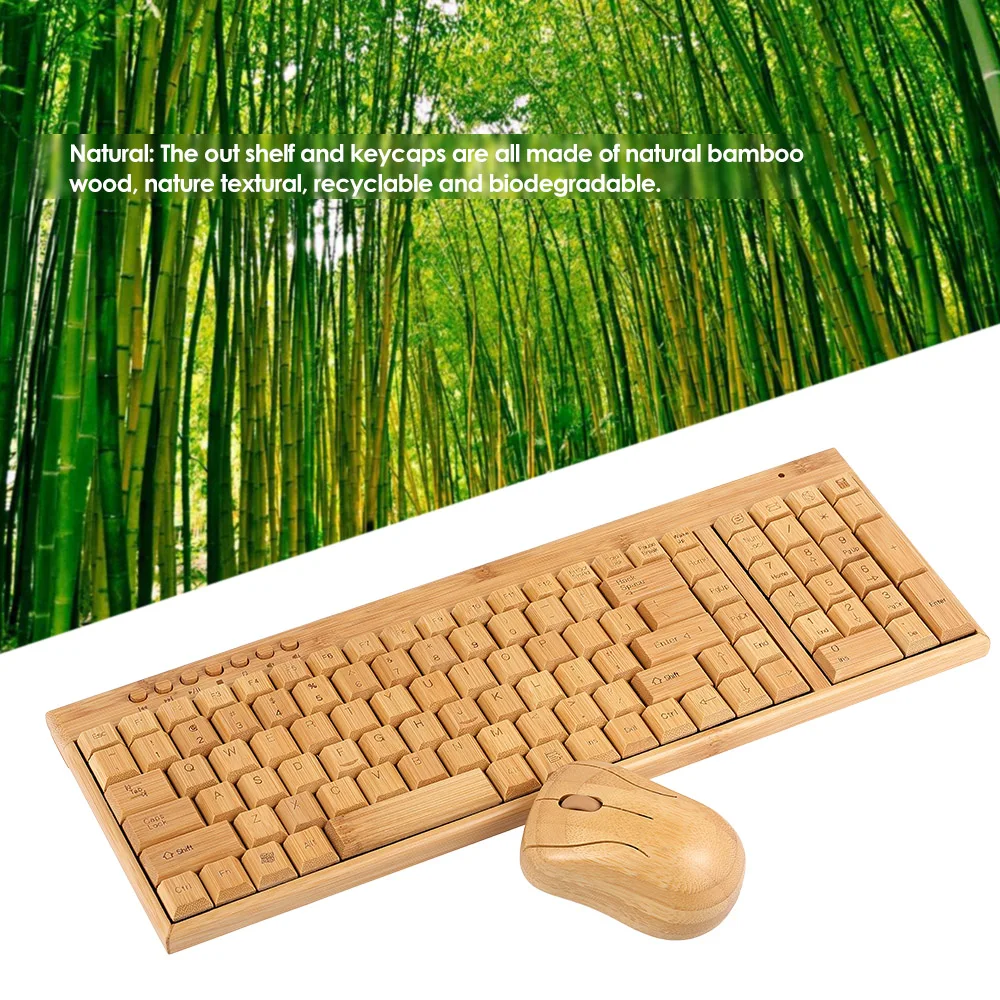 2,4G Беспроводная бамбуковая компьютерная клавиатура и мышь комбинированная компьютерная клавиатура ручной работы из натурального дерева подключи и играй желтый