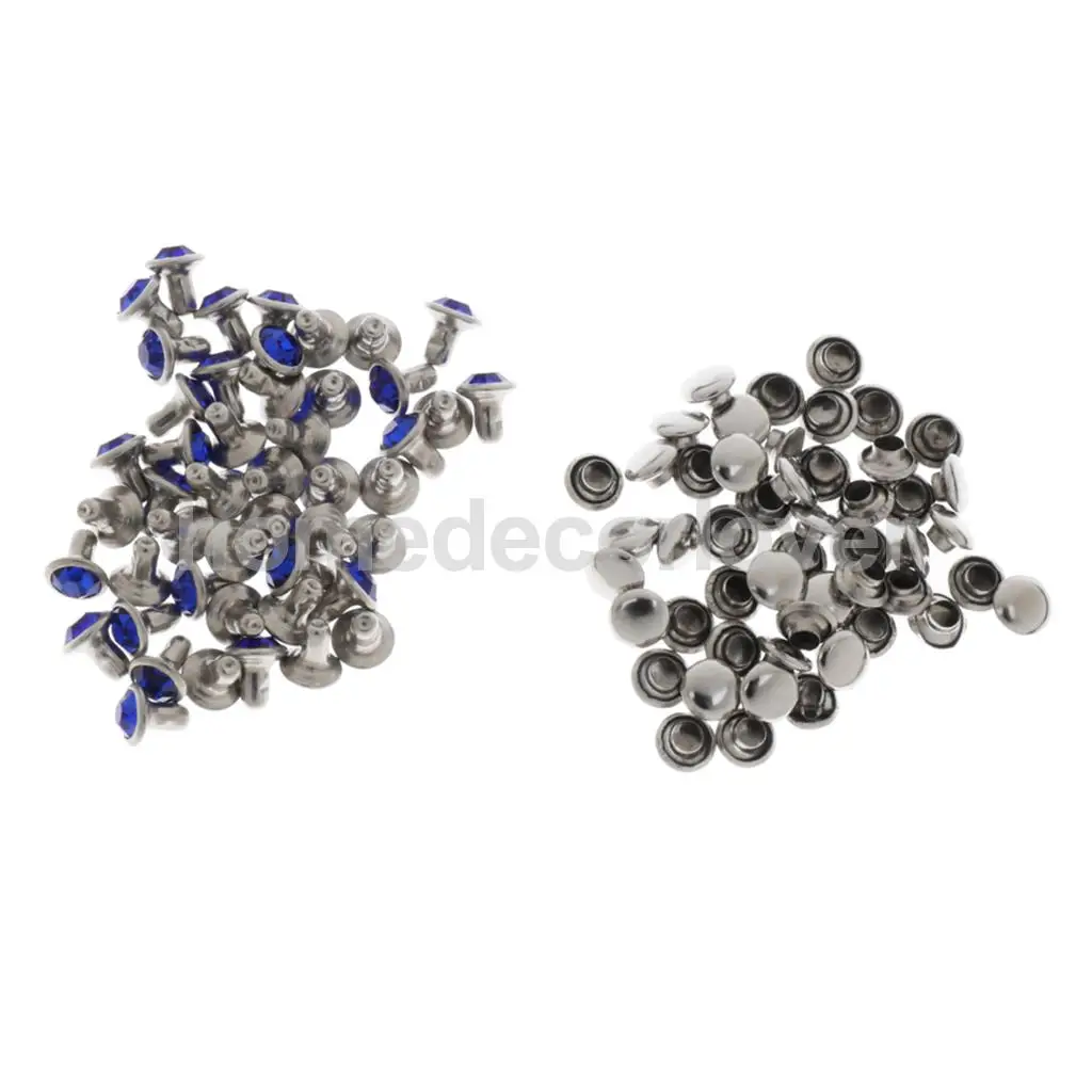 50 Sets Blue Rhinestone Rivets Crystal  Rivets Spots Studs Double Cap for DIY Leather Craft Clothes Bag Shoes Decor