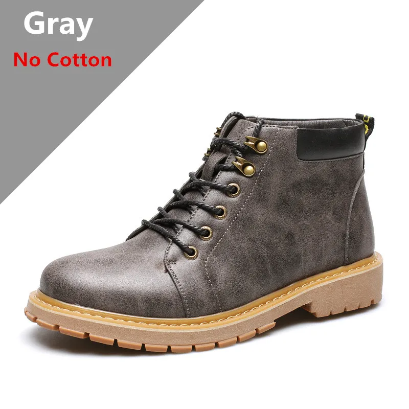 QIYHONG/винтажные мужские ботинки на шнуровке, осенние кожаные ботинки, мужские непромокаемые рабочие Зимние ботильоны, повседневная обувь, Botas - Цвет: Серый