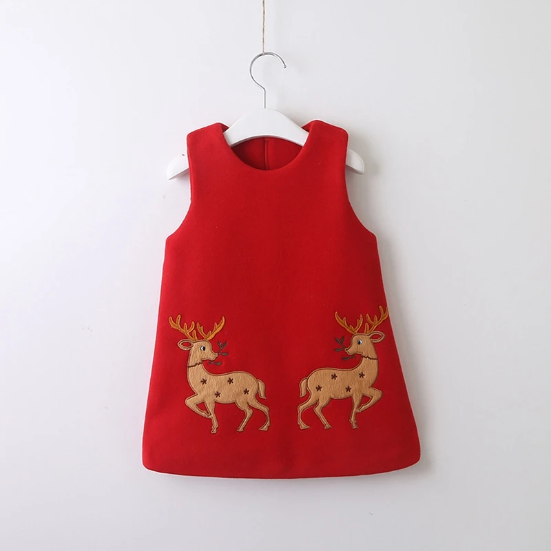Рождественское платье для девочек с изображением мороженого ангела; плотные платья принцессы с вышивкой милого оленя и животных для девочек; хлопковое рождественское платье для малышей