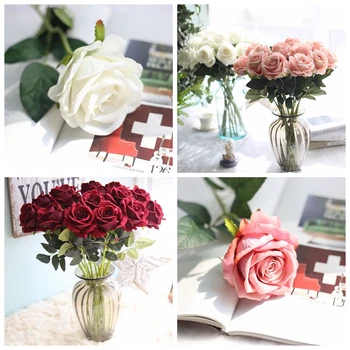 

11pcs Wedding decoratio high quality artificial flowers Vivid real touch roses Artificial Silk Flower Home Decor free shipping