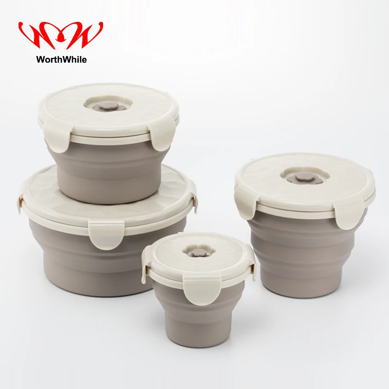 Útil portátil plegable alimentos silicona almacenamiento creativo tazón plegable taza de viaje Camping al aire libre Picnic vajilla caja