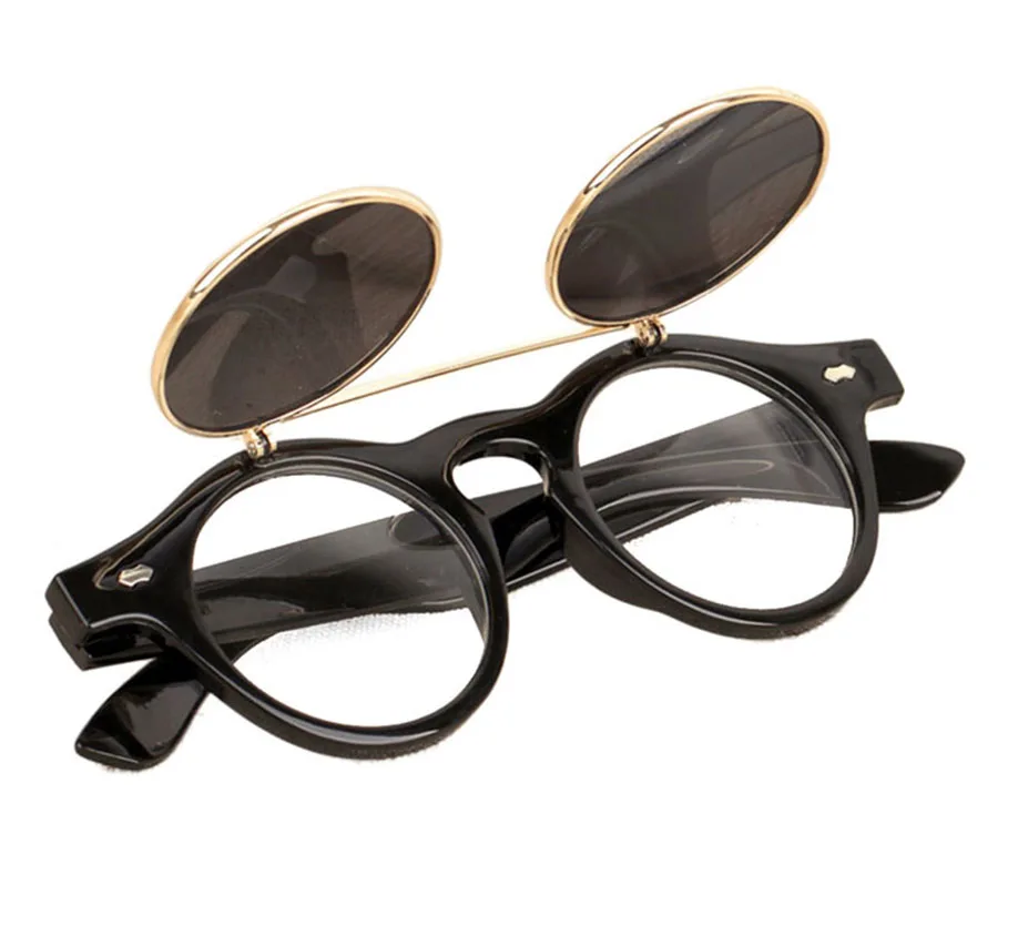 Стиль велосипедные очки Goth очки ретро солнцезащитные очки Флип Круглый Солнечный свет Защитные солнцезащитные очки винтажные очки