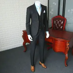 Бизнес Повседневное мужской костюм Европейский Стиль Свадебный костюм для Для Мужчин серый костюм в полоску Блейзер Пальто из трех частей
