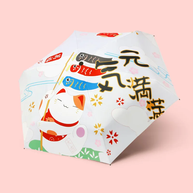 

Pure hand stitching Hand-painted prayer lucky cat ultra light mini sunshade UV protection sun umbrella