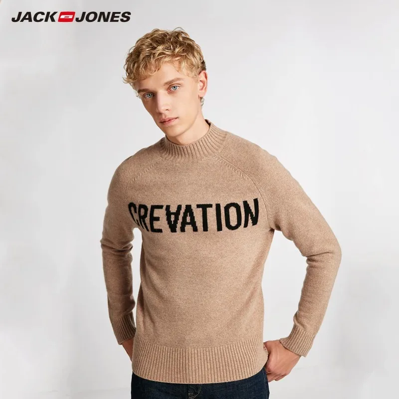 JackJones осень мужской тренд цветочный тканый Повседневный свитер Топ шерсть с буквенным принтом Мужская одежда 218324558