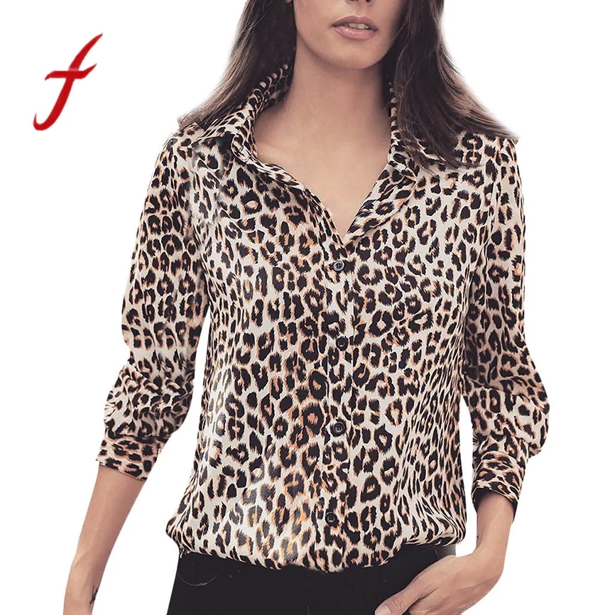 

Shirts women New Arrival 2019 Women's Summer Long Sleeve Leopard Print T-Shirt Turn-down collar female T-shirt 3 color t shirts